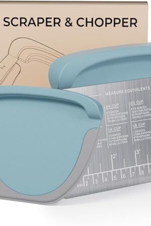 2 IN 1 Upgrade Bench Scraper, Dough Scraper for Pastry Bread Cake Pizza, Stainless Steel Dough Cutter with Conversion Chart & Measuring Scale, Bowl Scraper Food Scraper for Kitchen Baking, Blue