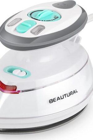 BEAUTURAL Mini Travel Steam Iron for Clothes with Dual Voltage, Non-Stick Soleplate, Anti-Slip Handle, Ideal for Sewing, Quilting and Handcraft