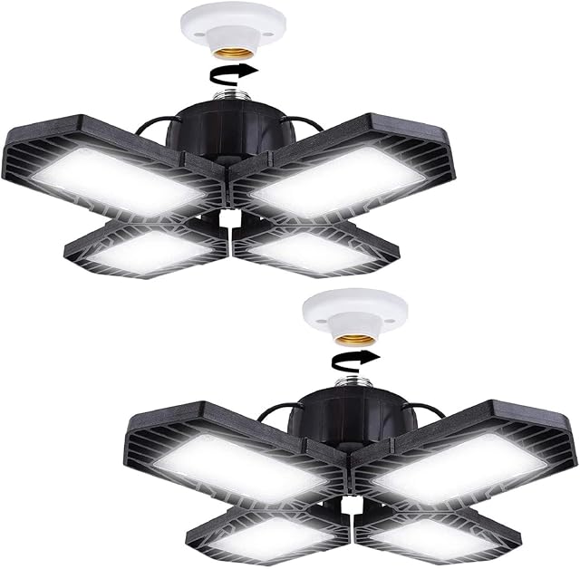 2Pack LED Garage Lights 100W Deformable LED Lighting Daylight 6000K Adjustable Lights