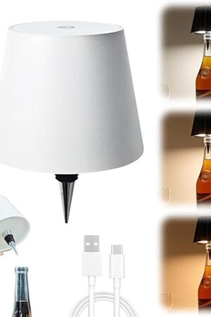 Wireless Bottle Lamp, Portable LED Wireless Bottle Lamp with 3 Modes Light Dimming, Rechargeable Wine Bottle Light Head, Touch Table Lamp for Bedroom, Birthday Christmas Gifts (White)