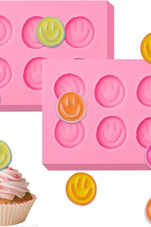 2 Pcs Smiley Face Cake Decoration Fondant Molds,Smile Shape Chocolate Silicone Mold,for Cupcake Decoration,Cookies,Marzipan,Gum,Flower Paste,Muffin,DIY Plaster,Epoxy Resin,Polymer Clay