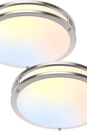36W LED Ceiling Lights for Bedroom Kitchen, 3600lm Super Bright, Dimmable Flush Mount Light Fixtures 6500K/5000K/4000K/3000K/2700K Adjusted Modern Lamps 2PACK, 13 Inch, Nickle