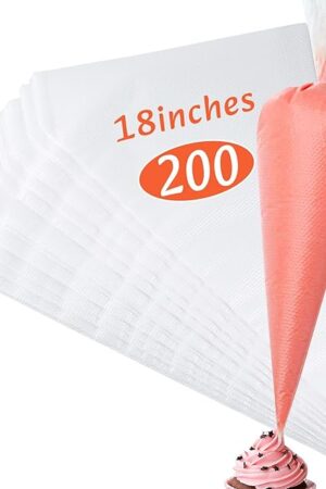 18 Inch Pastry Bags, 200 PCS Piping Bags Disposable, Thickened Piping Bags, Anti-Burst Non-Slip Icing Bags for Desserts, Cake, Breads and Cookies