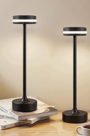2PCS Cordless LED Rechargeable Table Touch Lamp,3 Color Stepless Dimming,Built-in 5000mAh Battery Table Light, Ambient Light for Restaurant Patio Office Dorm Terrace Outdoor Party Bar Cafe Desk(Black)