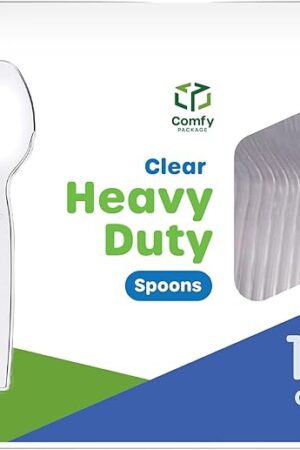 Comfy Package [100 Pack] Heavy Duty Disposable Clear Plastic Spoons - Plastic Silverware, Basic Cutlery for Parties, Events, and Everyday Use