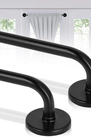 2 Pack Magnetic Curtain Rod for Metal Doors, French Door Curtain Rods Adjustable from 17 to 30 Inch, 3/8 Inch Diameter, Magnetic Cafe Curtains Rod, No Tool and Easy Installation, Black