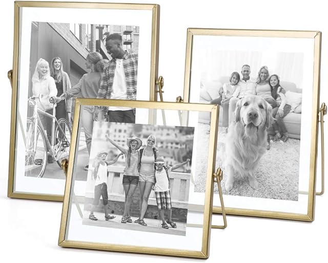 AceList Set of 3 Glass Photo Frame Collection Simple Metal Geometric Picture Frame with Glass Cover Includes 4"" x 4"", 4"" x 6"", 5"" x 7""