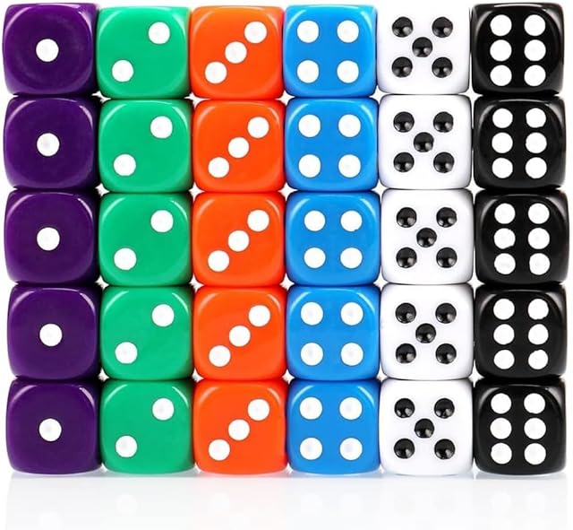 The Dice Set 30PCS - 6 Sided 16mm 6 Colours Spot Game Dice Set for Smoother Rolling No Harmful Materials Rounded Edges