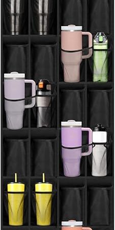 Water Bottle Organizer - 24 Holders Over The Door Storage Rack for Stanley Cup and Various Sizes - For Kitchen Cabinet, Pantry, Closet, Bedroom, Bathroom