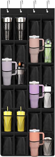 Water Bottle Organizer - 24 Holders Over The Door Storage Rack for Stanley Cup and Various Sizes - For Kitchen Cabinet, Pantry, Closet, Bedroom, Bathroom