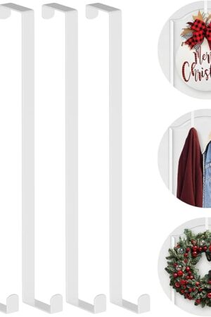 14" Over The Door Hooks, 4 Pack Widen Wreath Hangers Fit The 1-3/4" & 1-3/8" Door Thicknesses, Z-Shaped Metal Door Hanger Hooks for Hanging Wreaths, Hats,and Clothes (White-4Pack)