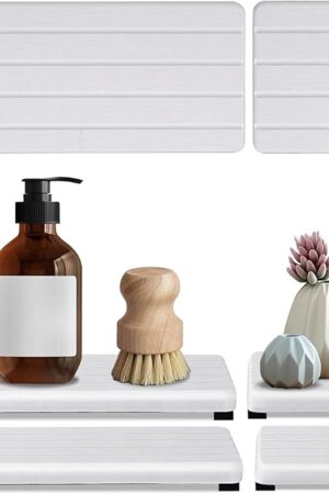 4PCS Stone Drying Tray for Bathroom Sink and Kitchen Counter, Fast Drying Diatomite Stones Soap Trays, Diatomaceous Coaster, Vanity Trays, Water Absorbing Stone Tray for Sink