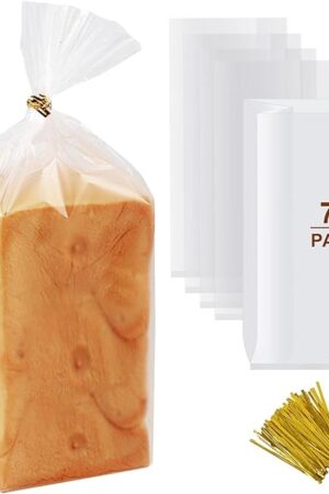 Vivinin 70 Pack Clear Bread Bags (8" x 4" x 18") & 100 Pack Ties - Reusable Plastic Storage Bags for Homemade Loaves, Bakers, and Bakery Owners