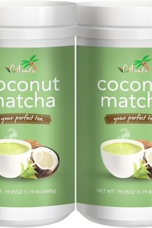 CAcafe 2-Pack Coconut Matcha Green Tea Latte Mix, Instant Japanese | Reduced Sugar | Non-GMO | Creamy & Sweet | Hot or Iced | No Artificial Flavors or Colors