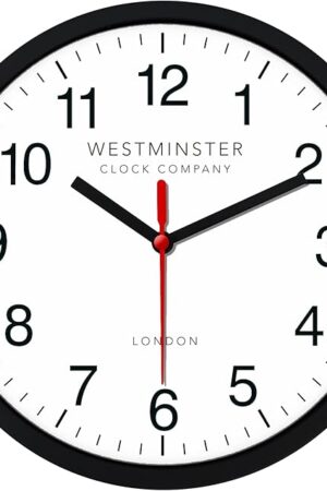 Always Home Westminster Clock Company 8 Inch Quartz Wall Clock (Standard Clock) Non-Ticking/Battery Operated for School Office Classroom
