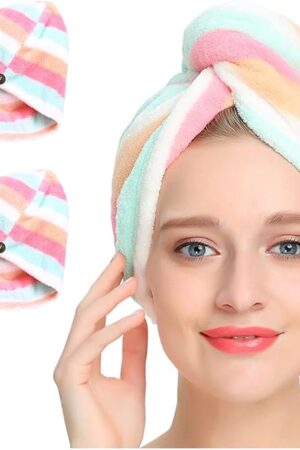 AuroTrends Microfiber Hair Towel 2Pack, Hair Towel Wrap for Women/Kids- Super Absorbent Soft Microfiber Towel for Hair, Hair Drying Towels for Long/Thick/Fine/Curly Hair (Set of 2, Rainbow)
