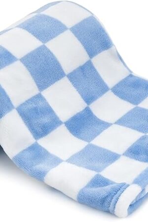 Baby Blanket Checkered 30"*40" Short Fleece Chenille Blue&White