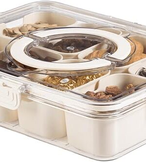 Bandesun Divided Serving Tray with Lid and Handle - Snackle Box Charcuterie Container for Portable Snack Platters - Clear Organizer for Candy, Fruits, Nuts, Snacks - Perfect for Party, Entertaining
