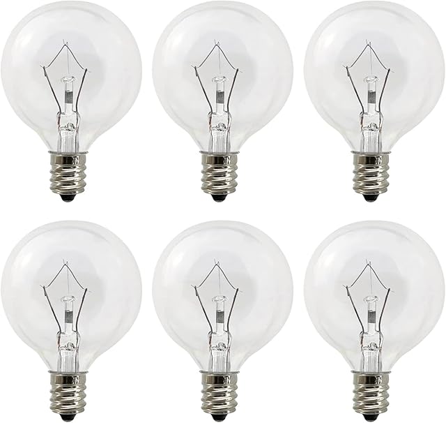 Wax Warmer Bulbs 6 Pack, G50 25 Watt Light Bulbs for Full Size Scentsy Warmers, E12 Base G16.5 Globe Clear Bulb for Candle Wax Warmer, Long Lifespan, 120 Volt