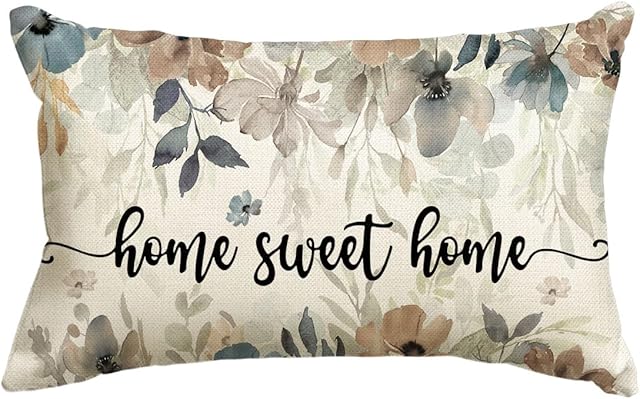 AVOIN colorlife Fall Home Sweet Home Poppy Flower Throw Pillow Cover 12x20 Inch, Seasonal Autumn Thanksgiving Harvest Decoration for Sofa Couch Farmhouse
