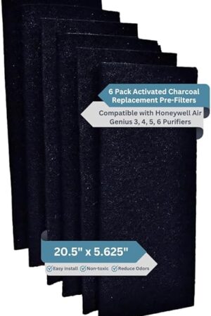 6-Pack Activated Carbon Air Filter - Premium 20.5" x 5.625" Air Purifier Pre Filter - Compatible with Honeywell Genius 3/4/5/6 Purifiers (HFD‑3X & 360 Series) - Odor & VOC Reduction