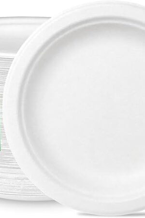 6 inch Small Compostable Dessert Plates,100 Count Heavyduty Sugarcane/Bagasse and Bamboo Fibre Biodegradable Disposable Paper Plate