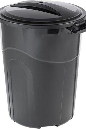 DayGo 32 Gallon Heavy Duty Plastic Garbage Can, Included Lid, Indoor/Outdoor, Black