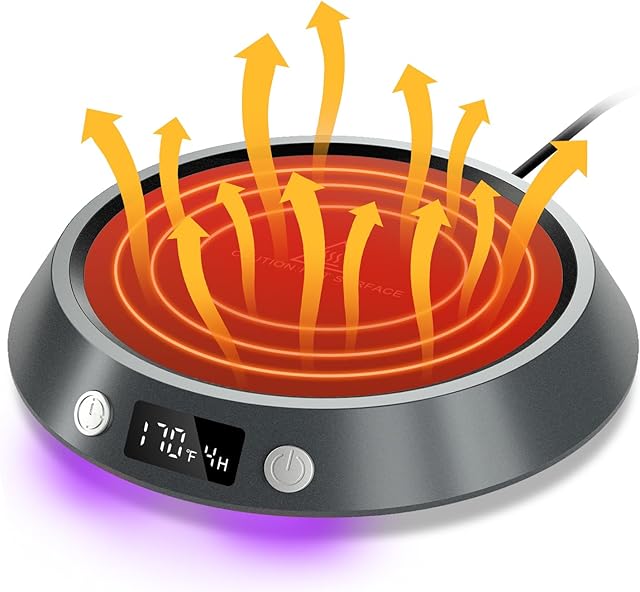 Coffee Mug Warmer, 130℉/150℉/170℉ Coffee Warmer for Desk with Auto Shut Off, Smart Candle Warmer with LED Lights, Beverage Tea Water Milk Warmer for All Cups and Mugs