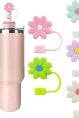 5 PCS Silicone Straw Covers Cap Compatible with Stanley 30&40 Oz Cup, 10mm Cute Flower Straw Toppers for Tumblers, Dust-Proof Drinking Straw Caps for Reusable Straws Tips Lids