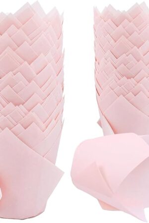 200 Pieces Tulip Cupcake Muffin Liners Greaseproof Paper Baking Cups Cupcake Wrappers for Birthday Wedding Party Baby Showers Catering Restaurants(Pink)