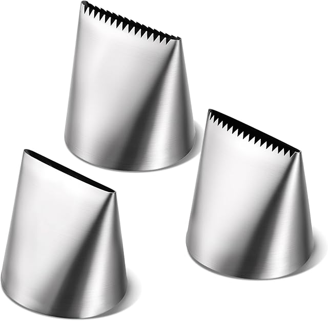 3 PCS Piping Tips Set Large Frosting Piping Kit Stainless Steel Cake Icing Nozzles Tips Decorating Tools Silver Pastry Bags Tips Accessories for Cookie Cupcake Baking Buttercream Supplies