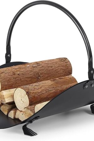 AMAGABELI GARDEN & HOME Fireplace Log Holder Indoor Firewood Basket Holder Carrier Metal Wood Rack for Fire Wood Outdoor Storage Organizer