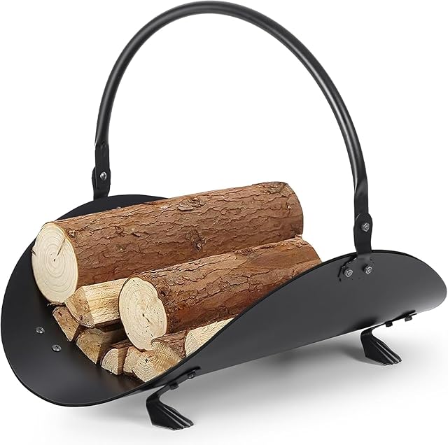 AMAGABELI GARDEN & HOME Fireplace Log Holder Indoor Firewood Basket Holder Carrier Metal Wood Rack for Fire Wood Outdoor Storage Organizer