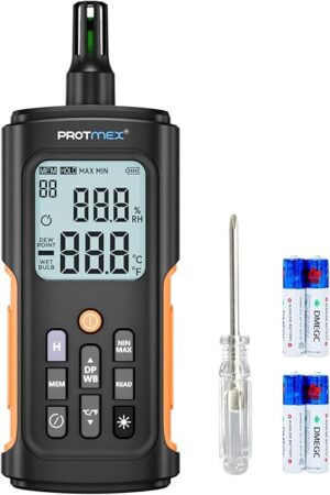 YT606 Temperature Humidity Meter High Precision Digital Hygrometer with Ambient, Relative Humidity, Dew Point, Wet Bulb Thermometer for Indoor Outdoor, Digital Thermometer Min/Max Hold, LCD Backlight