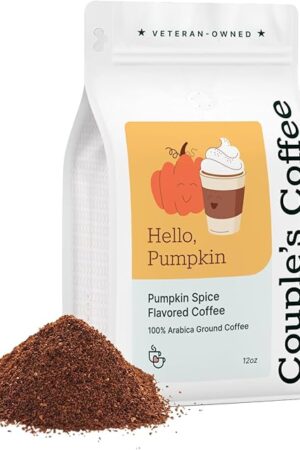 Couple’s Coffee Ground Coffee | Gives Back to Military Families | Hello Pumpkin | Medium Roast Pumpkin Spice Flavored Coffee | Made with 100% Arabica Beans | 12oz bag brews about 34 cups