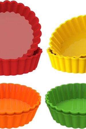 Webake Silicone Mini Tart Pan 4 Inch Non-stick Mini Quiche Molds Small Pie Baking Pan Tart Molds for Baking, Pack of 8