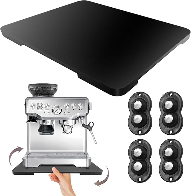 360° Rolling Tray Bamboo Appliance Slider for Kitchen Appliances, for Breville Espresso Machine Accessories, Sliding Tray for Coffee Maker Appliances Mat Easily from Under The Cabinet Black 13"×15.7"