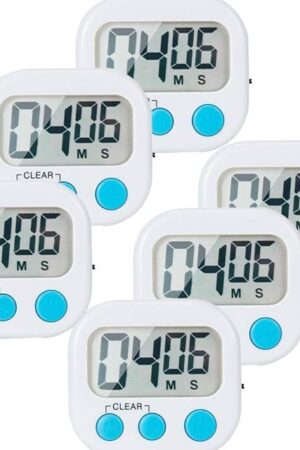 6 Pack Small Digital Kitchen Timer Magnetic Back and ON/Off Switch,Minute Second Count Up Countdown, White