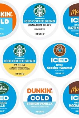 30 Count--Iced Coffee K-Cup Pods Variety Sampler Pack, Includes Starbucks Regular & Vanilla, Green Mountain Cold Brew & Iced, McCafe Mocha Frappe & Hazelnut Latte, Dunkin Donuts Cold & Caramel, Donut Shop Iced Duos for Keurig Brewers