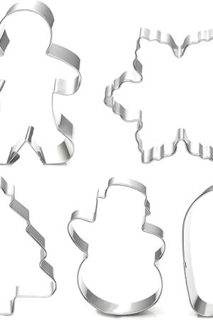 Christmas Cookie Cutter Set - 5 Piece Holiday Cookies Molds - Snowman, Christmas Tree, Gingerbread Man, Candy Cane, Snowflake