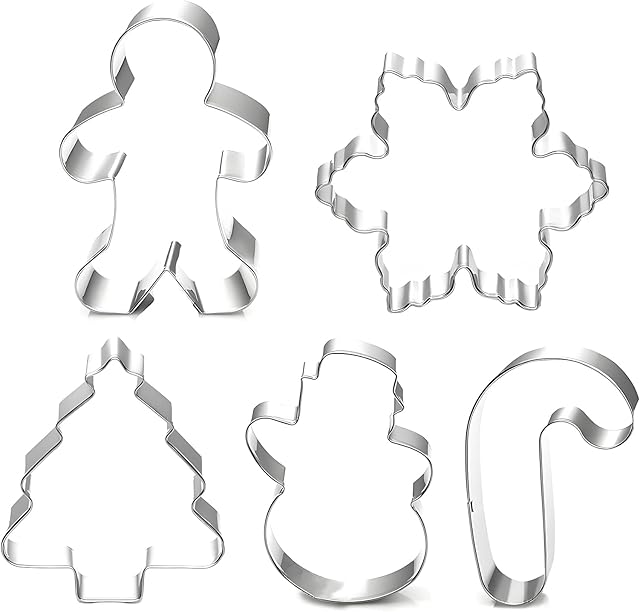 Christmas Cookie Cutter Set - 5 Piece Holiday Cookies Molds - Snowman, Christmas Tree, Gingerbread Man, Candy Cane, Snowflake