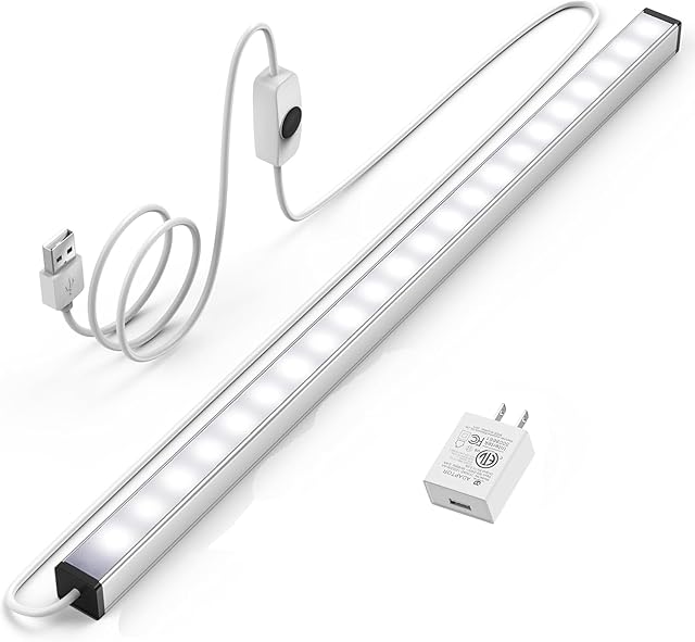 ASOKO Under Cabinet Led Lighting, 12 Inch Light Strip Bar, Daylight White 5000K Dimmable Plug in USB Light, Small Thin Led Under Counter Lighting for Kitchen/Room/Shelf/Desk/Display Case