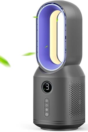 Desk Fan,13 Inch Portable Bladeless Fan, Small Quiet Office Fan with 106° Oscillating, 3 Speeds & Night light, LED Display,Button Control, Personal Battery Operated Table Fan for Bedroom, Office, Home
