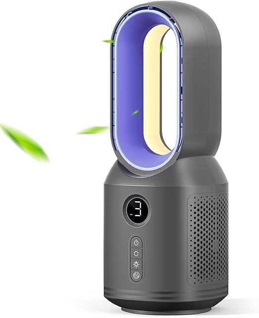 Desk Fan,13 Inch Portable Bladeless Fan, Small Quiet Office Fan with 106° Oscillating, 3 Speeds & Night light, LED Display,Button Control, Personal Battery Operated Table Fan for Bedroom, Office, Home