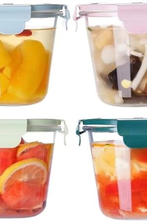4 Pack Round Glass Soup Storage Set, 3 Cup Food Containers With Airtight Lids for Leftovers, BPA-Free, Microwave, Freezer and Dishwasher Safe