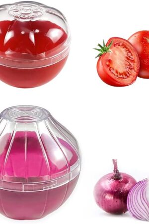 2PCS Fruit and Vegetable Shaped Savers Onion and Tomato Storage Containers for Fridge Vegetable Crisper Makes Food Stays Fresh Longer