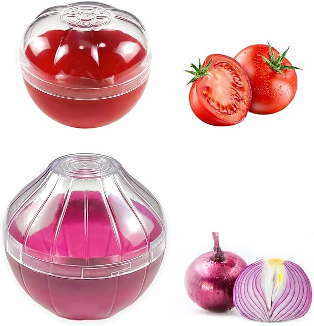 2PCS Fruit and Vegetable Shaped Savers Onion and Tomato Storage Containers for Fridge Vegetable Crisper Makes Food Stays Fresh Longer
