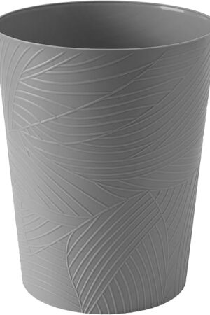 1.8 Gallons Small Trash Can, Decorative Wastebasket, Modern Leaf Pattern Design, Polypropylene Trash Can for Bathroom, Bedroom, Office (1, Grey)