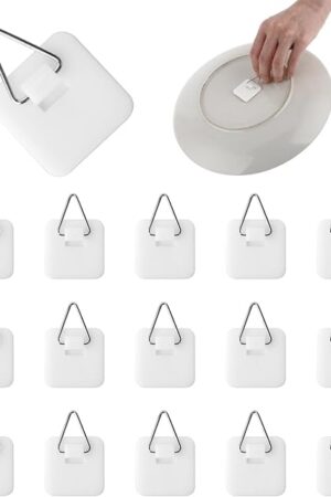 15PCS Invisible Adhesive Plate Hangers, Wall Display Holder, 1.25 Inches Vertical Holders for Hooks, Picture Hanging Hooks for Decorative Plates and Art