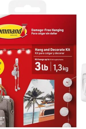 Command Hang and Decorate Kit, 6 Small Toggle Hooks, 2 Medium Utility Hooks, 4 Medium Cord Clips, 10 Light Clips, and 20 Poster Strips, Dorm Room Essentials